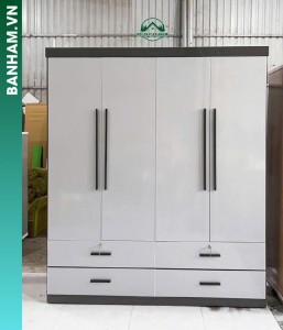 Tủ quần áo 4 cánh trắng 4 ngăn kéo Bến Tre