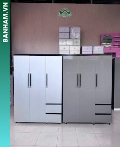 Tủ quần áo 4 cánh trắng bánh xe Bến Tre