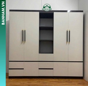 Tủ quần áo 4 cánh trắng kệ giữa 4 ngăn kéo Bến Tre