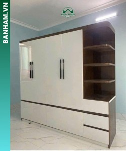 Tủ quần áo 4 cánh trắng nâu kệ hông 3 ngăn kéo Bến Tre