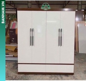 Tủ quần áo 4 cánh trắng nâu tối giản Bến Tre