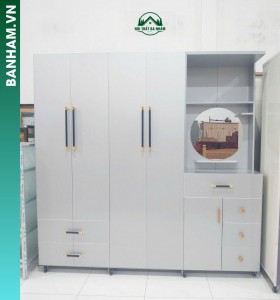 Tủ quần áo 4 cánh xám bàn trang điểm gương tròn Bến Tre