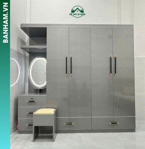 Tủ quần áo 4 cánh xám bàn trang điểm LED Bến Tre