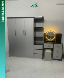 Tủ quần áo 4 cánh xám bàn trang điểm liền Bến Tre