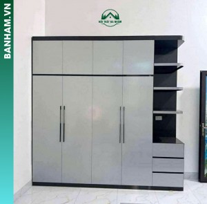 Tủ quần áo 4 cánh xám kệ hông 2 ngăn kéo Bến Tre