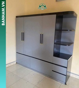 Tủ quần áo 4 cánh xám kệ hông 2 ngăn kéo Bến Tre