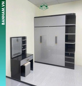 Tủ quần áo 4 cánh xám kệ hông 3 ngăn kéo Bến Tre