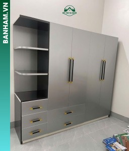 Tủ quần áo 4 cánh xám kệ hông 4 ngăn kéo Bến Tre