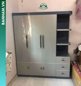 Tủ quần áo 4 cánh xám kệ hông 5 ngăn kéo Bến Tre