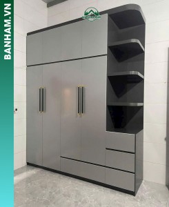 Tủ quần áo 4 cánh xám kệ hông cong Bến Tre