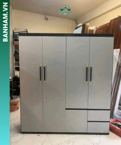 Tủ quần áo 4 cánh xám phối đen Bến Tre