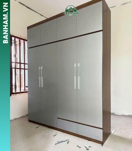 Tủ quần áo 4 cánh xám phối nâu hiện đại Bến Tre