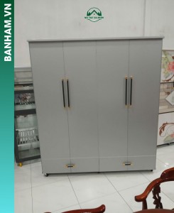 Tủ quần áo 4 cánh xám tay nắm đen vàng Bến Tre