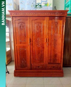 Tủ quần áo gỗ 3 cánh chạm hoa văn