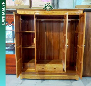 Tủ quần áo gỗ 4 cánh chạm hoa văn