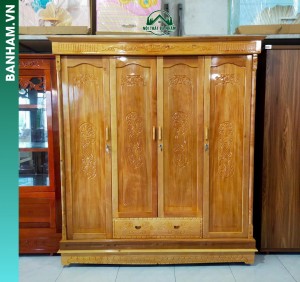 Tủ quần áo gỗ 4 cánh chạm hoa văn
