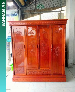 Tủ quần áo gỗ 4 cánh chạm quạt