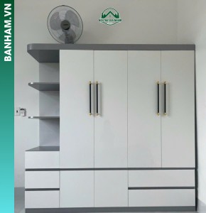 Tủ quần áo gỗ công nghiệp 4 cánh kệ hông Bến Tre