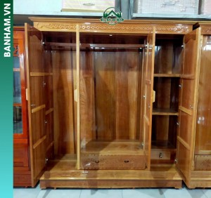 Tủ quần áo gỗ tự nhiên 4 cánh chạm khắc