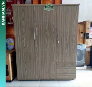 Tủ quần áo MDF vân gỗ xám nâu 3 cánh
