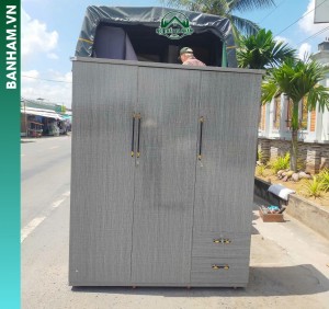 Tủ quần áo MDF vân xám hiện đại